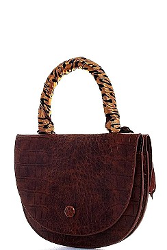 SCARF HANDLE CROCO TEXTURED CROSSBODY BAG