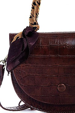 SCARF HANDLE CROCO TEXTURED CROSSBODY BAG