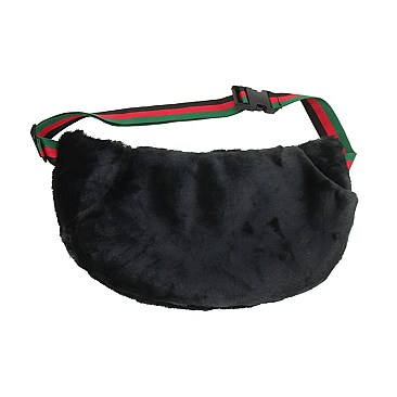 Large Vegan Fur Striped Strap Fashion Fanny Pack With Hand Pockets MEZA1488