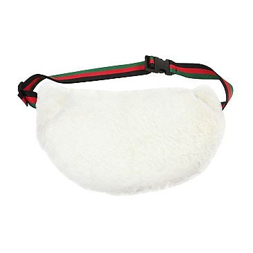 Large Vegan Fur Striped Strap Fashion Fanny Pack With Hand Pockets MEZA1488