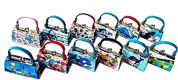 PACK OF 12 PCS ASSORTED COLOR DESIGNER MINI COIN PURSE