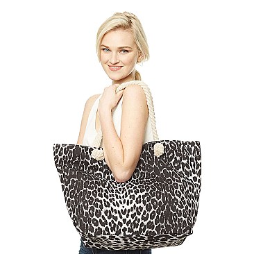 LEOPARD PRINT ROPE HANDLE BIG TOTE