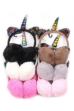 Pack of (12 pieces) Unicorn Theme Trendy Earmuffs