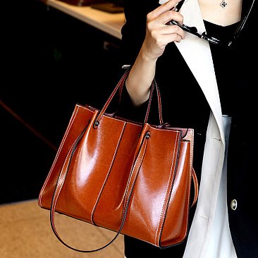 Smooth Genuine Leather Satchel - Shoulder Bag