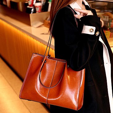 Smooth Genuine Leather Satchel - Shoulder Bag