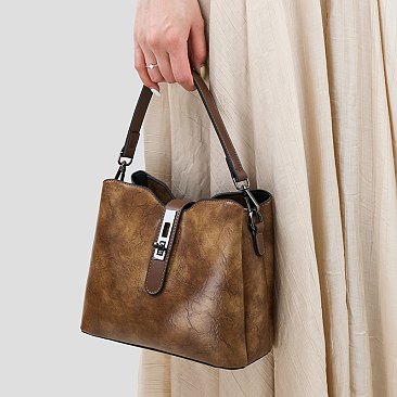 Flap Accented Bucket Hobo Bag