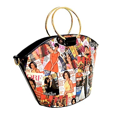 OBAMAS MAGAZINE METAL HANDLE 2-IN-1 HANDBAG SET