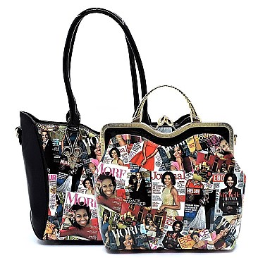 MICHELLE OBAMA 3 PCS TOTE + SATCHEL + WALLET SET