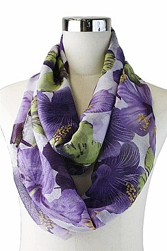 Pack of (12 Pieces) Assorted Fashionable Hibiscus Print Infinity Scarves FM-AACG0743