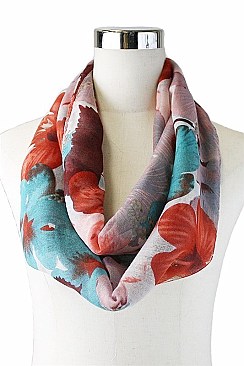 Pack of (12 Pieces) Assorted Fashionable Hibiscus Print Infinity Scarves FM-AACG0743