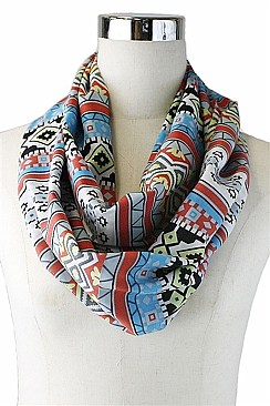 PACK OF (12 PCS) ASSORTED COLOR AZTEC TRIBAL PRINT INFINITY SCARVES FM-AACG0756