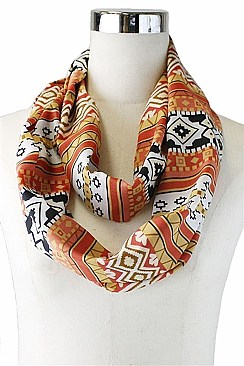 PACK OF (12 PCS) ASSORTED COLOR AZTEC TRIBAL PRINT INFINITY SCARVES FM-AACG0756