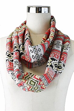 PACK OF (12 PCS) ASSORTED COLOR AZTEC TRIBAL PRINT INFINITY SCARVES FM-AACG0756