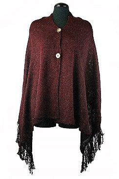 Pack of (12 Pieces ) Assorted Stylish Wooden Button Accent Knit Poncho FM-AACG0809