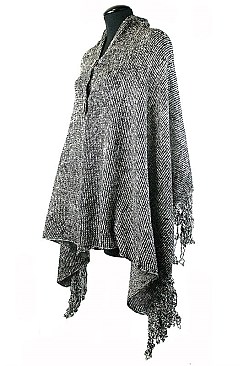 Pack of (12 Pieces ) Assorted Stylish Wooden Button Accent Knit Poncho FM-AACG0809