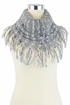 Fringe Knitted Infinity Scarves - Dozen / 12pcs