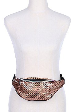 PACK OF ( 12 PCS ) ASSORTED COLOR GEOMETRIC METALLIC FANNY PACK  FM-ABG412