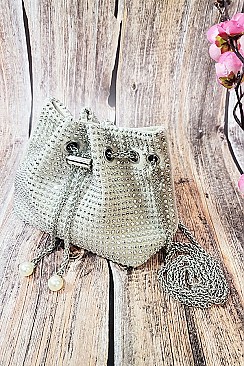 Allover Rhinestone Embellished Bucket Shoulder Bag
