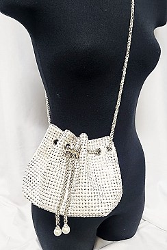 Allover Rhinestone Embellished Bucket Shoulder Bag