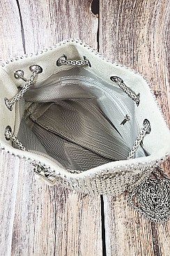 Allover Rhinestone Embellished Bucket Shoulder Bag
