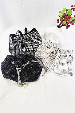 Allover Rhinestone Embellished Bucket Shoulder Bag