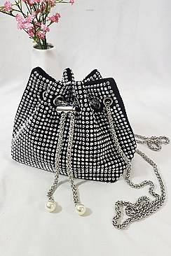Allover Rhinestone Embellished Bucket Shoulder Bag