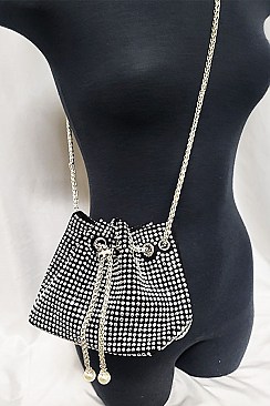 Allover Rhinestone Embellished Bucket Shoulder Bag