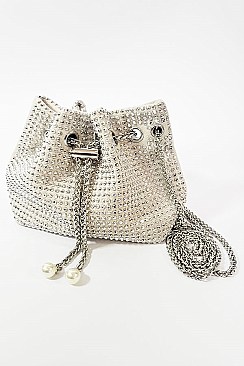 Allover Rhinestone Embellished Bucket Shoulder Bag