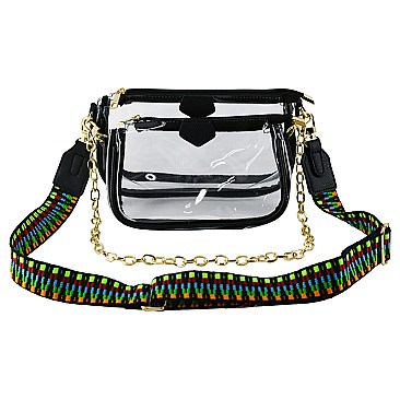 Trendy  Visible Clear 2-in-1 Crossbody Bag with Guitar Strap