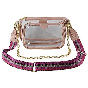 Trendy  Visible Clear 2-in-1 Crossbody Bag with Guitar Strap
