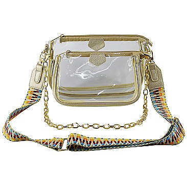 Trendy  Visible Clear 2-in-1 Crossbody Bag with Guitar Strap