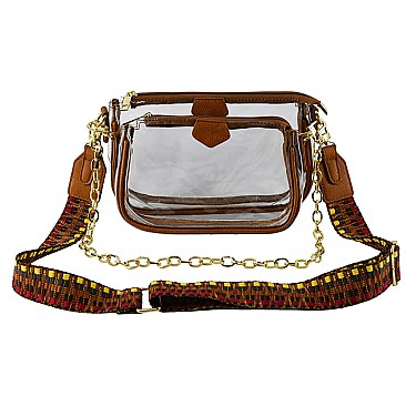 Trendy  Visible Clear 2-in-1 Crossbody Bag with Guitar Strap