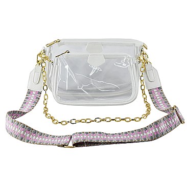 Trendy  Visible Clear 2-in-1 Crossbody Bag with Guitar Strap