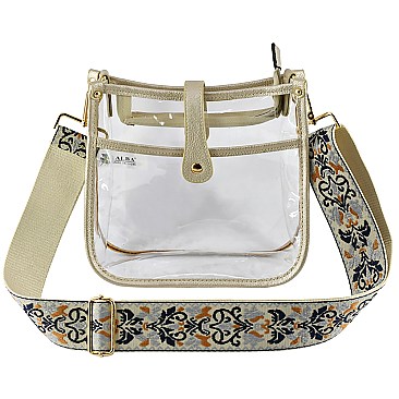 Trendy  Visible Clear Hobo Crossbody Bag with Guitar Strap