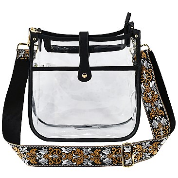 Trendy  Visible Clear Hobo Crossbody Bag with Guitar Strap