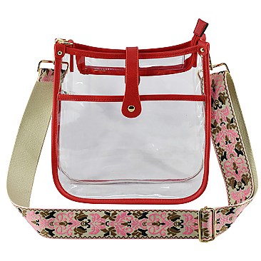 Trendy  Visible Clear Hobo Crossbody Bag with Guitar Strap