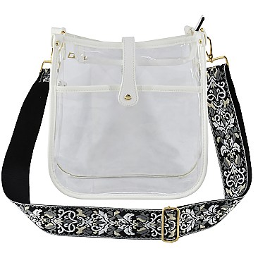 Trendy  Visible Clear Hobo Crossbody Bag with Guitar Strap