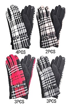 Pack of 12 Fashion Assorted Plaid Pattern Touch Screen Gloves