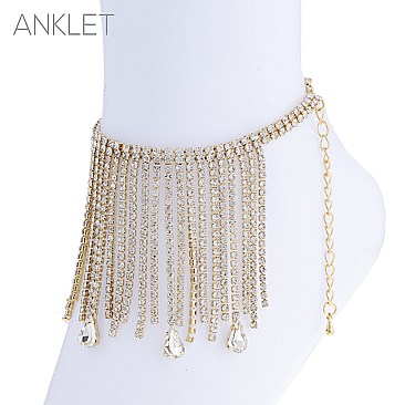 TRENDY TASSEL CHAIN ANKLET WITH CRYSTAL TEAR DROPS