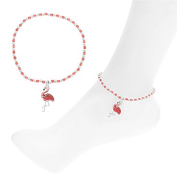 CRYSTAL BEADED AND ENAMEL COATED CHARM STRETCH ANKLET