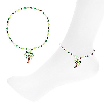 CRYSTAL BEADED AND ENAMEL COATED CHARM STRETCH ANKLET