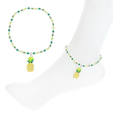 CRYSTAL BEADED AND ENAMEL COATED CHARM STRETCH ANKLET