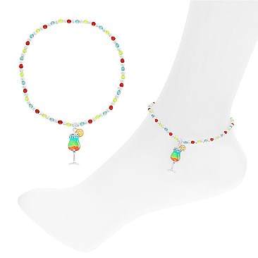 CRYSTAL BEADED AND ENAMEL COATED CHARM STRETCH ANKLET