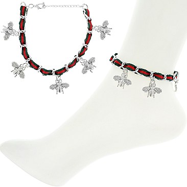 CRYSTAL TRENDY BEE CHARM STRIPPED CHAIN ANKLET