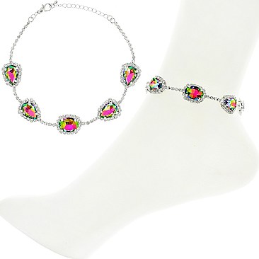 CRYSTAL AND GEMS CHAIN ANKLET