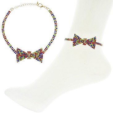 CRYSTAL TRENDY BOW RIBBON CHAIN ANKLET