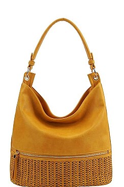 MESH FRONT HOBO BAG WITH LONG STRAP