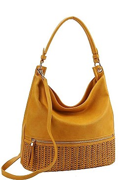 MESH FRONT HOBO BAG WITH LONG STRAP