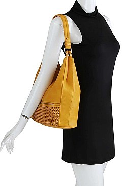 MESH FRONT HOBO BAG WITH LONG STRAP