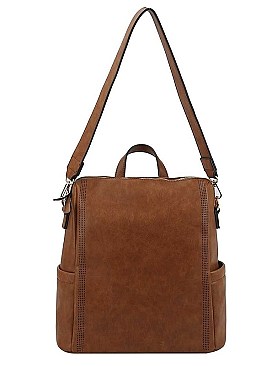 FASHION SMOOTH PLAIN TEXTURE CONVERTIBLE BACKPACK